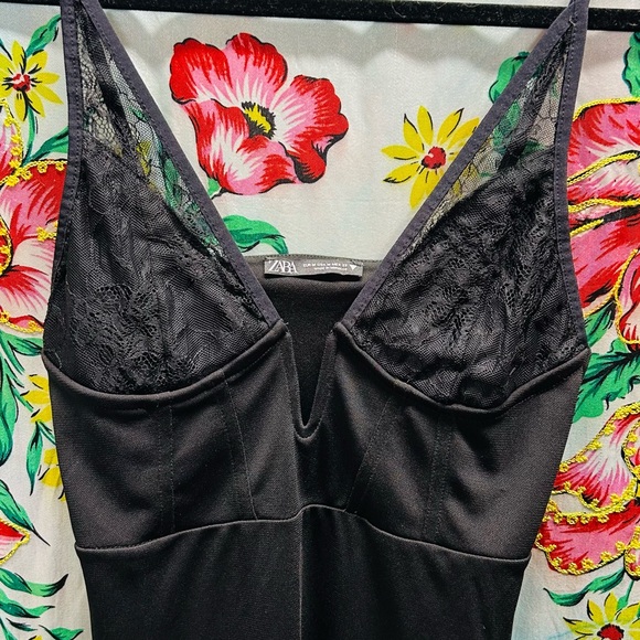 Zara Black Lace Bustier Mini Dress - Stretchy LBD Coquette Goth - Picture 2 of 6